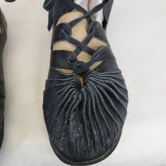 Medieval Ghillie Sandals Women 8 M Shoes Black Leather Strappy High Top Flats - Picture 11 of 14